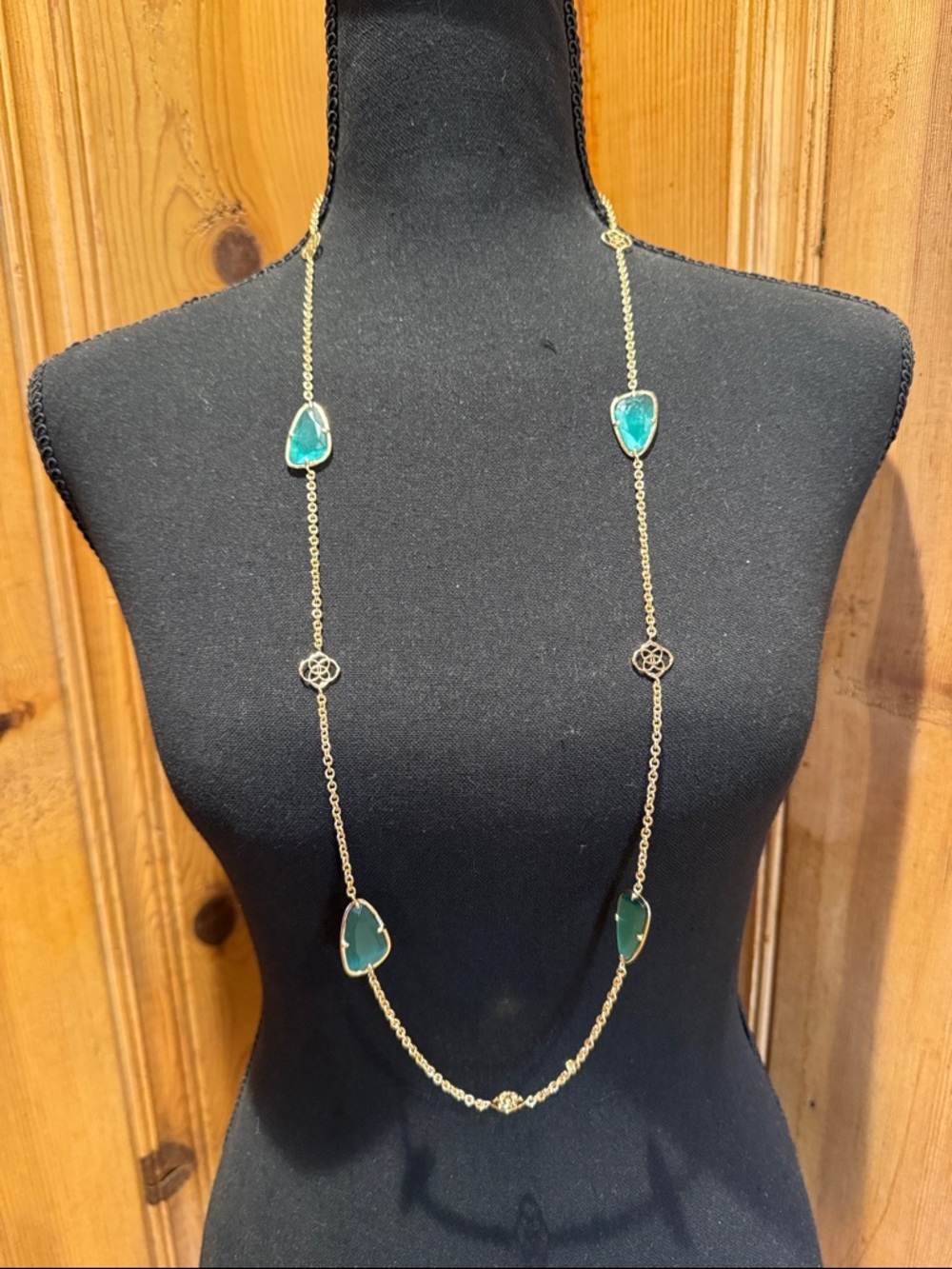 Kendra Scott Gold Long Necklace with Teal Stones
